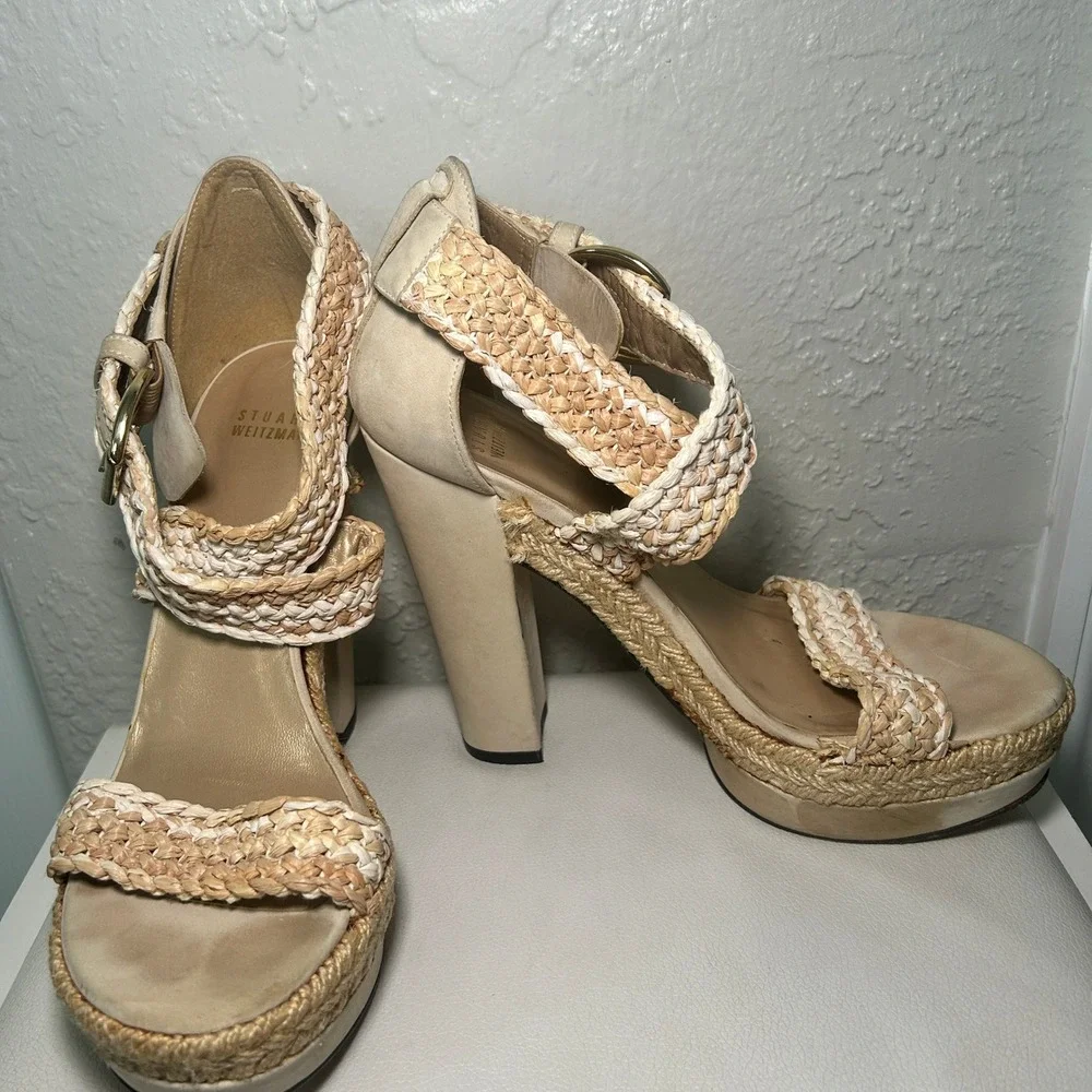 Stuart Weitzman Platform Sandals‎ Espadrille Raffia 5